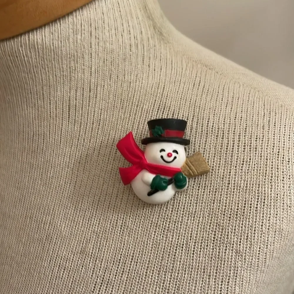 Vintage Whimsical Hallmark Holiday Snowman Lapel Pin Christmas Brooch